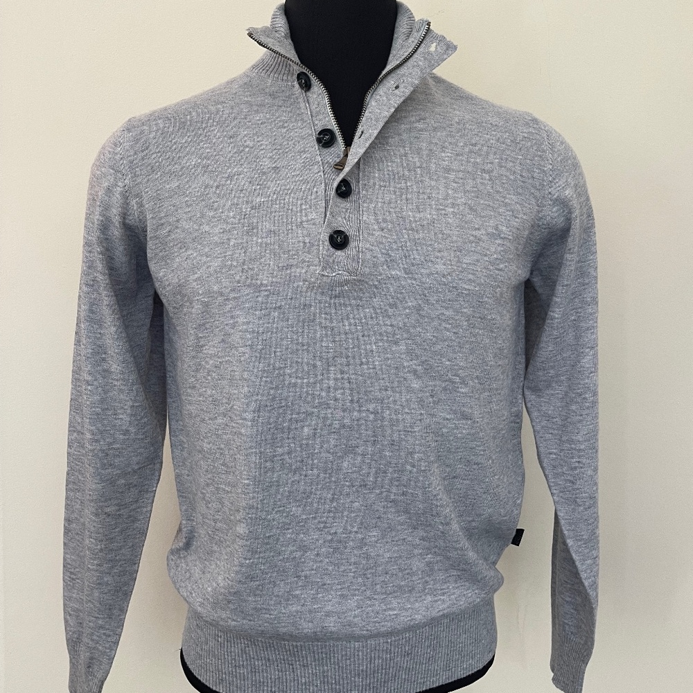 Hugo Boss Sweater Half Zip Buttons Light Gary Sweater Pullover